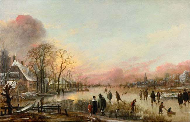 frozen river at sunset